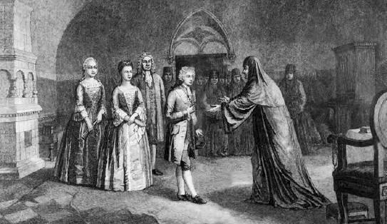 А. Земцев. Свидание императора Петра II со своей бабкой инокиней Еленой (6 февраля 1728 г.)